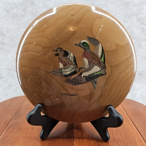 Vintage Oregon Myrtlewood 6.5" Woodenware Hand Painted Duck Themed Plaque‎ - Picture 1 of 9